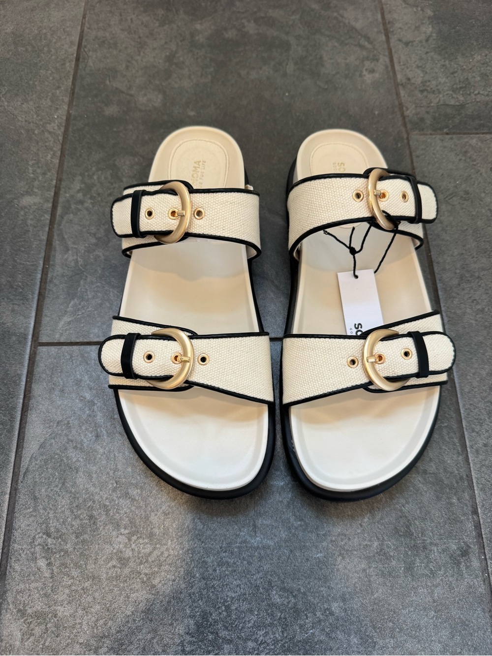 Sonoma Goods For Life Sandals Womens Natural Black Double Buckle Slide